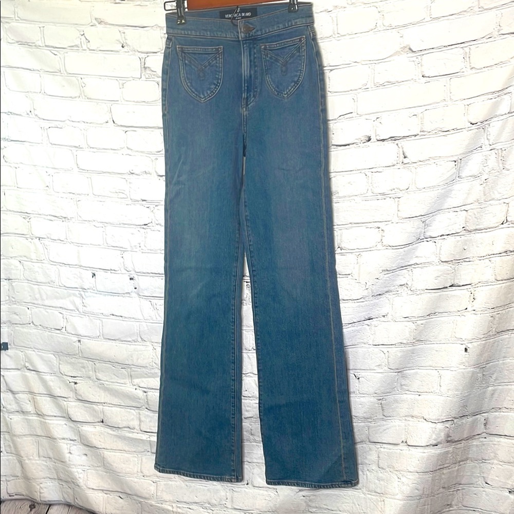 Veronica Beard High Waisted Crosbie Wide Legged Western Pockets Jeans Size 25